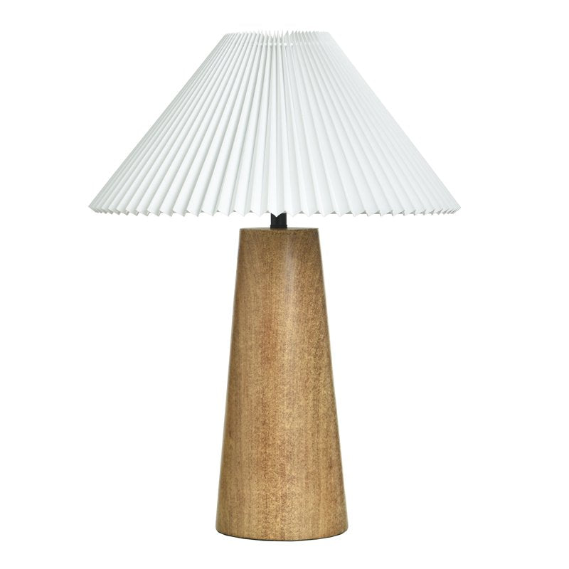 Wood Grain Finish Table Lamp with Pleated Shade - 23 Inch Indoor Decor Light