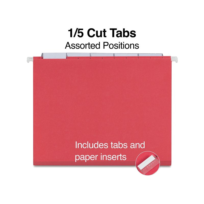 Red Hanging File Folders with 5-Tab Repositionable Labeling - Letter Size, 50 Pack
