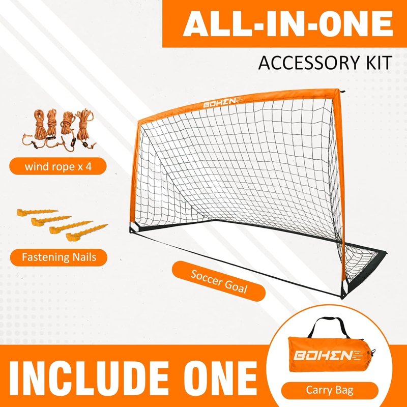 BOHEN 9x5 ft Portable Kids Soccer Goal – Orange 9x5FT, 1 Pack with Carry Bag