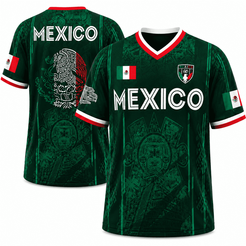 Mexico Aztec Warrior Soccer Jersey for Men, V-Neck, Short Sleeve—Variation D, 2XL