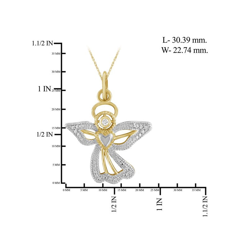 Silver 14K Gold Plated Necklace with White Diamond Angel Pendant for Women
