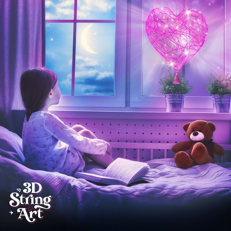 DIY Light-Up Heart Lantern Kit for Kids - 3D String Art Craft Set with LED Lights