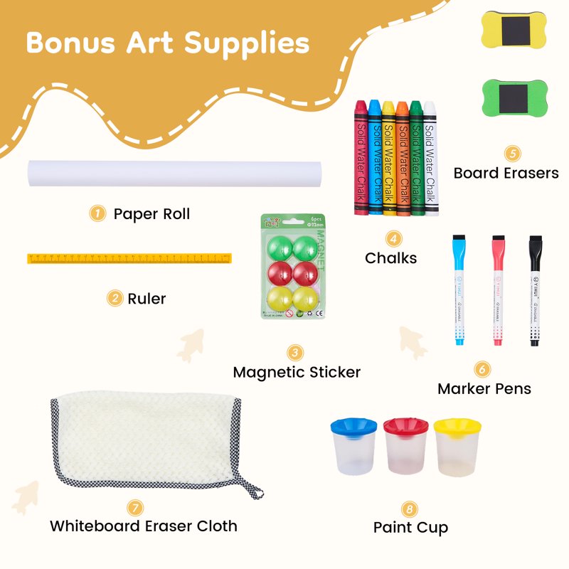 Kids Double-Sided Magnetic Whiteboard & Chalkboard Easel with Paper Roll - Adjustable, Storage Shelf & Art Supplies