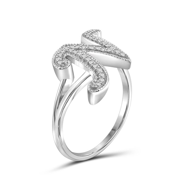 Initial Letter Diamond Ring for Women - Sterling Silver Monogram Jewelry