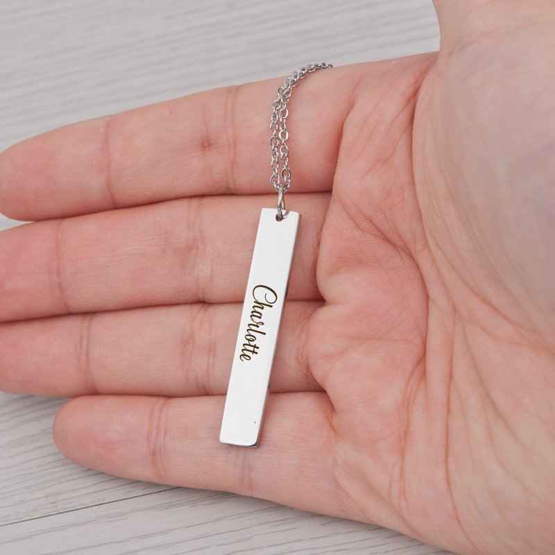 Personalized Vertical Bar Necklace - Custom Engravable Name Jewelry Gift