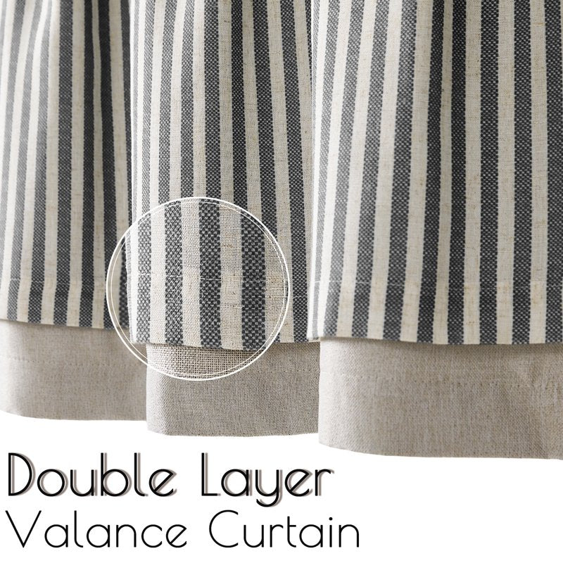 Blackout Kitchen Valance 50x18 Inch Double Layer Stripe Window Curtain - Rustic Home Decor