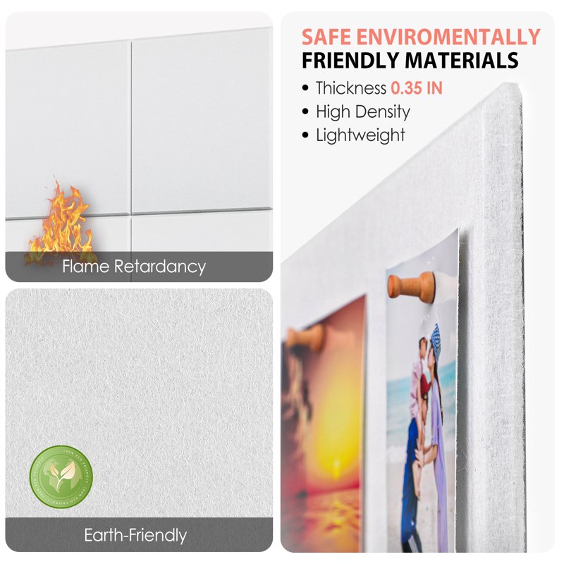 Large Cork Bulletin Board Set - White Felt Wall Tiles, 6 Pack, Easy Install