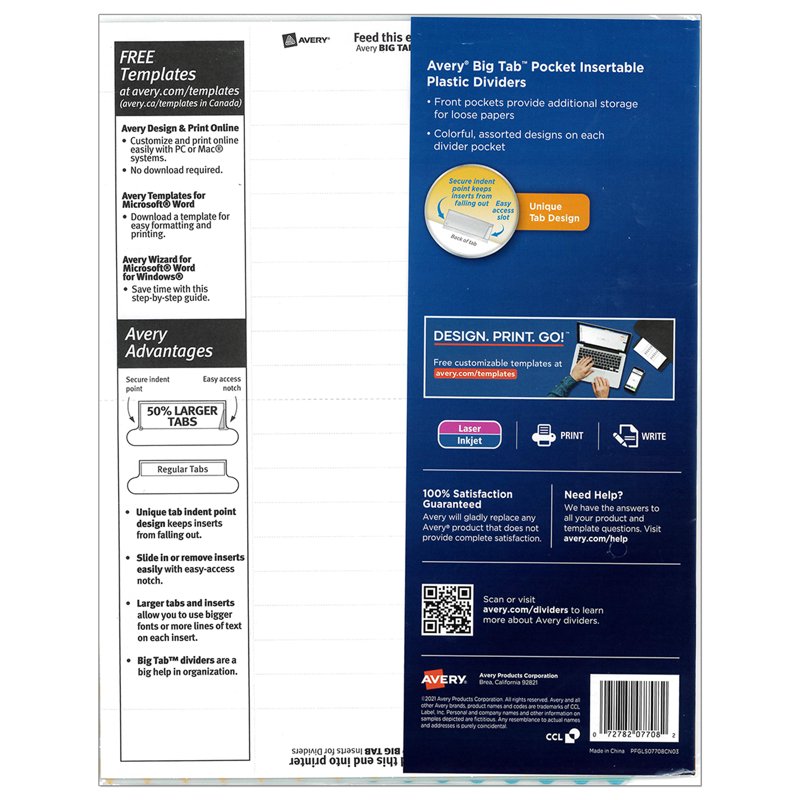 5-Tab Plastic Binder Dividers with Pockets - Heavy Duty Organization Set