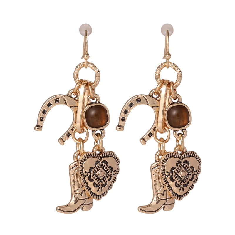 Western Dangle Earrings for Women with Gold-Tone Finish and Stone Accents