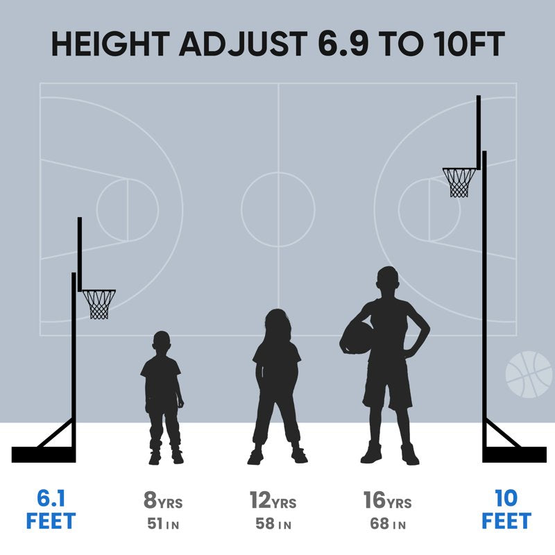 Adjustable Height Portable Outdoor Basketball Hoop System - 6.1 to 10 ft, Shatterproof