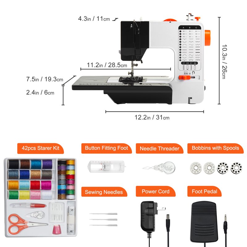 Portable Sewing Machine with 38 Stitches & Extension Table, Easy to Use