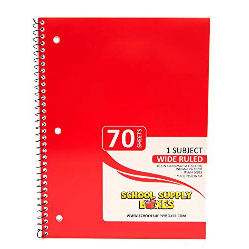 School Supply Spiral Notebook Set - 5 Pack Wide Ruled Assorted Colors
