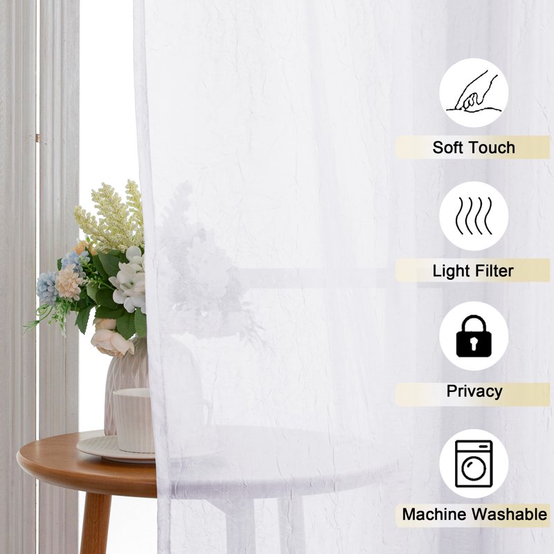 MKHILL White Crushed Valance Curtains 42x14