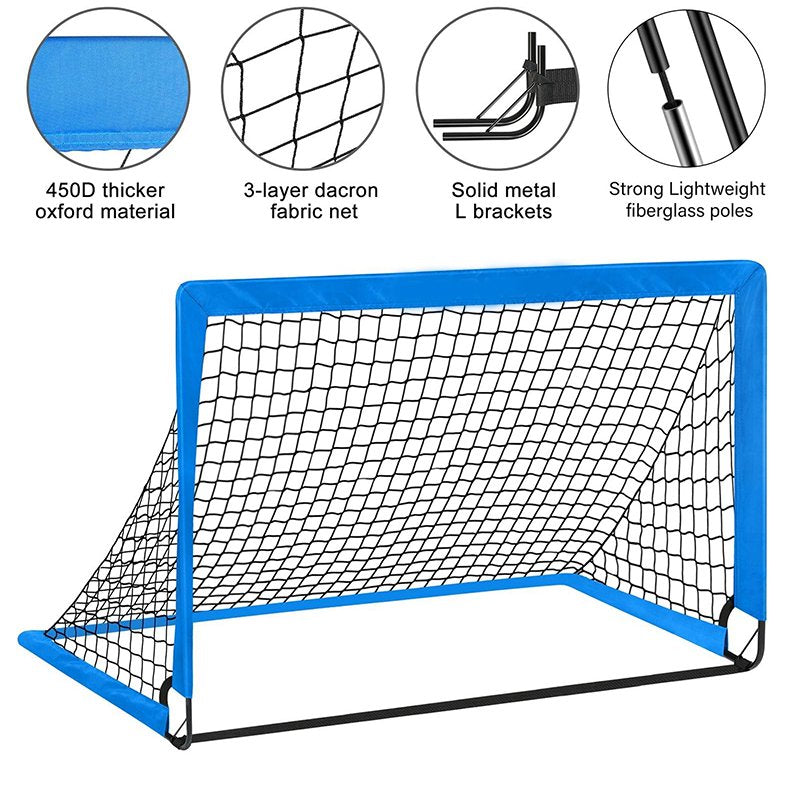 Portable 4x3ft Soccer Goals Set for Kids - Pop Up Backyard Training, Includes Ball, Cones & Targets