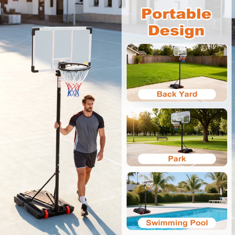 Kids Adjustable Indoor Outdoor Basketball Hoop with Enlarged Base - Portable Play Set