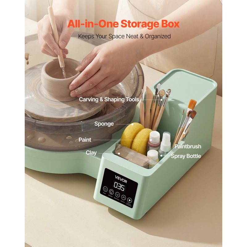 Tabletop Pottery Wheel for Adults 14 & 11 Inch Turntables 450W Adjustable Speed