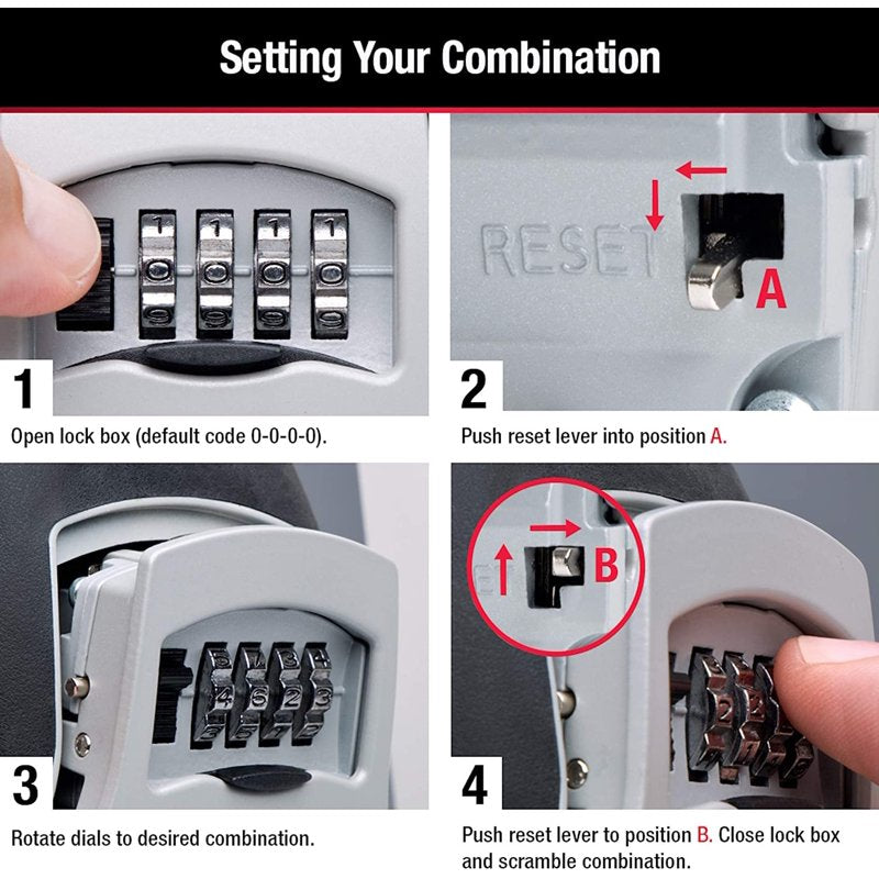 Portable Lock Box with Combination Lock and 5-Key Capacity - Black