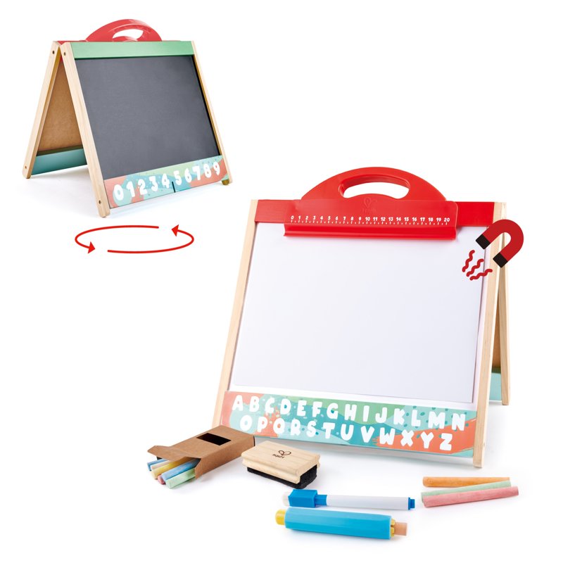 Kids Double-Sided Art Easel with Blackboard and Whiteboard - Portable Toddler Drawing Station