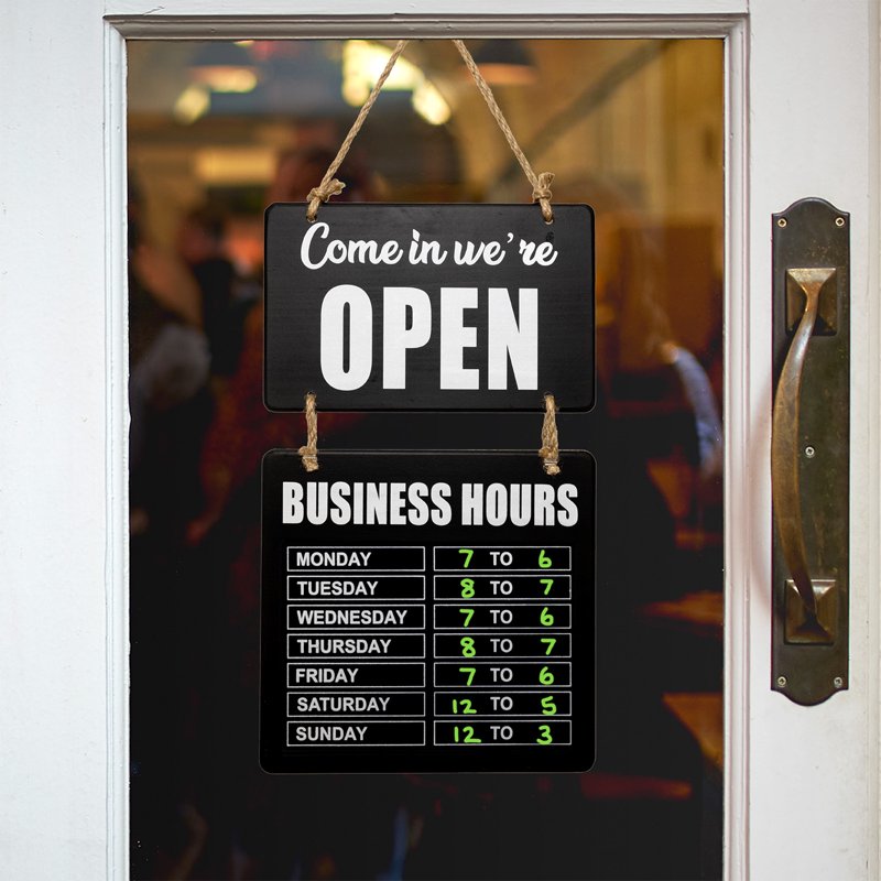 Business Hours Hanging Chalkboard Sign Double Sided Rustic Wall Decor for Restaurant or Business