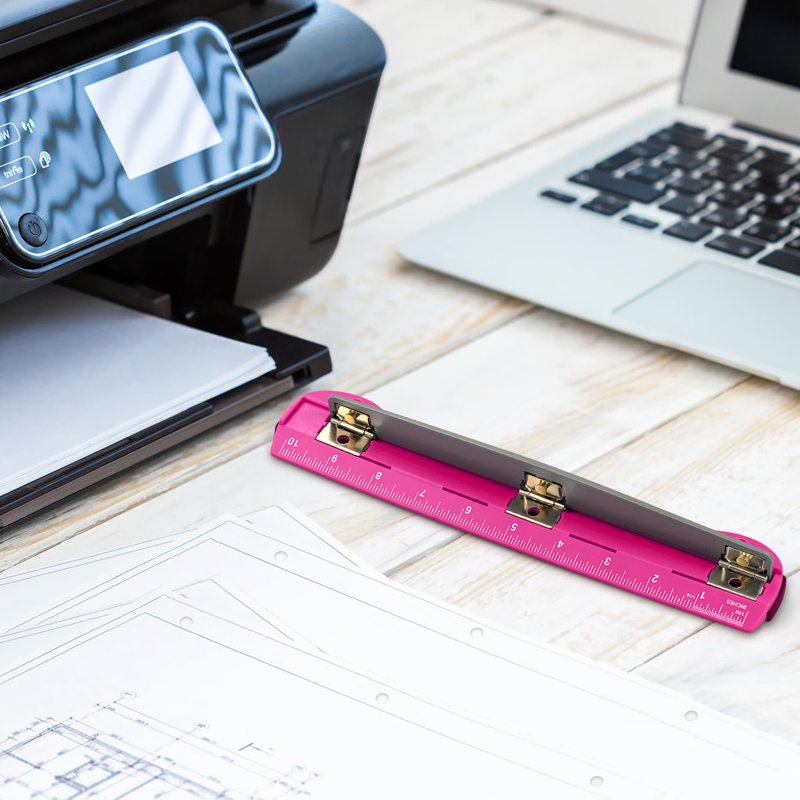Portable 3 Hole Puncher for Ring Binders with Ruler and Chip Tray - Office & Home