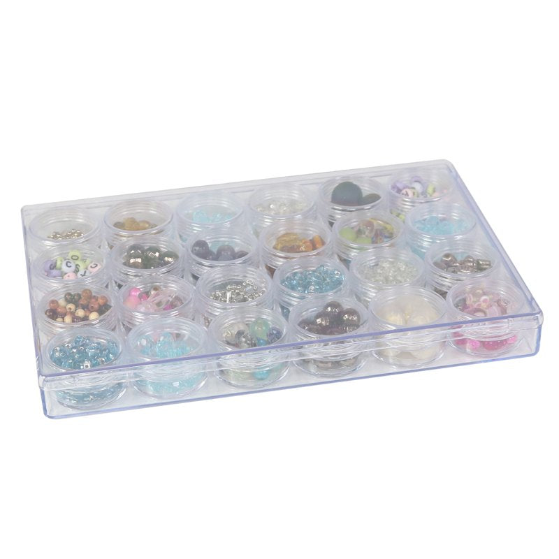 Plastic Bead Storage Case with 24 Removable Jars - Clear Craft Organizer
