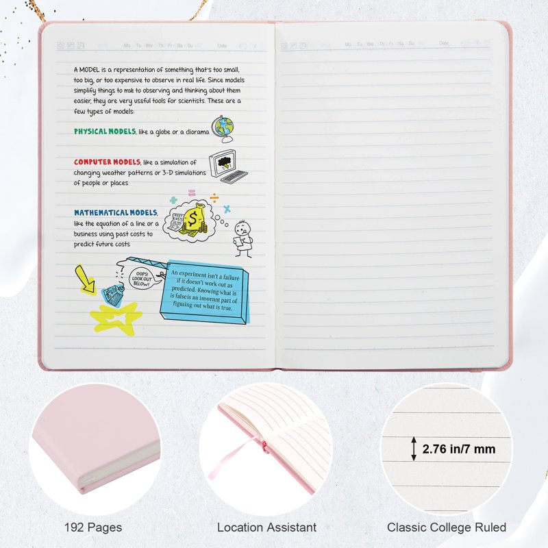 A5 Hardcover Leather Journal Notebook Set with Elastic Closure & Ribbon Bookmark