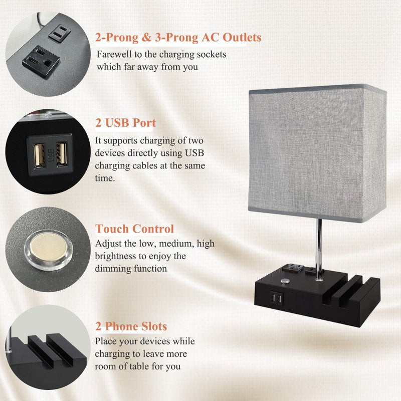 IJIL 15.7 Inch Touch Bedside Table Lamp with Dual USB Charging Ports