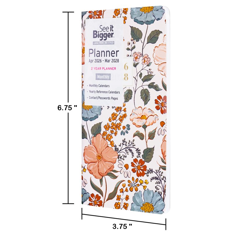 See It Bigger Pocket Planner - Floral 2-Year Monthly Calendar, Apr 2026-Mar 2028