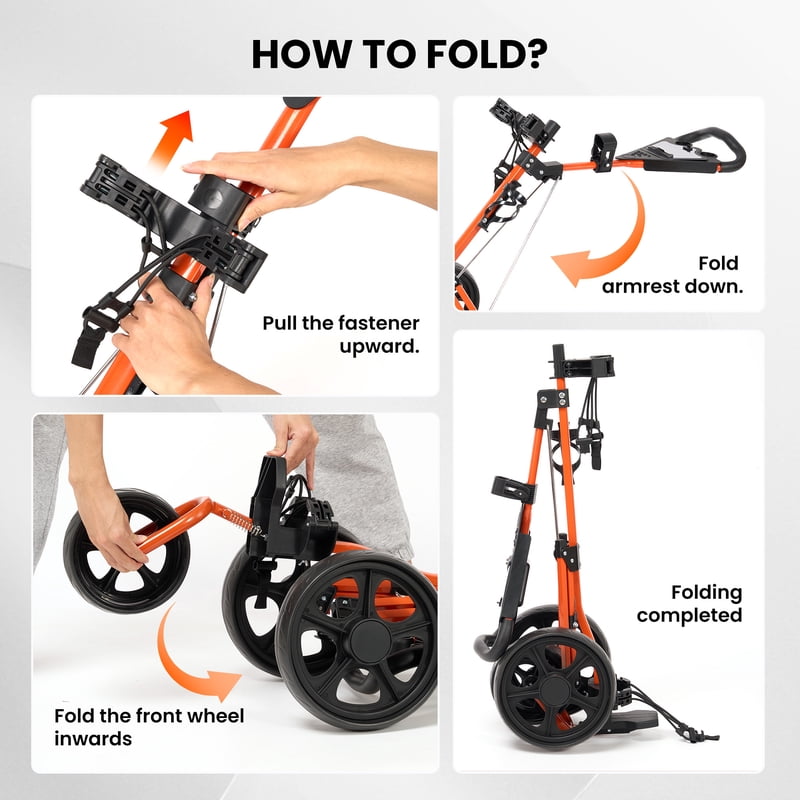 Naipo 3-Wheel Golf Push Cart with Adjustable Handle, Scoreboard & Cup Holder – Orange (Variation: Orange)