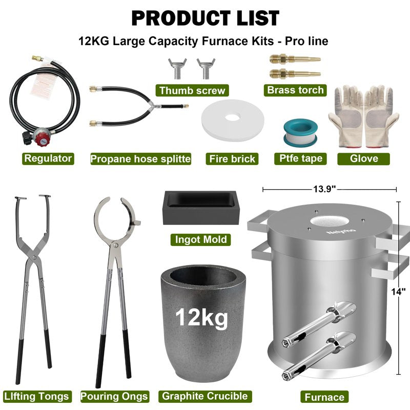 12kg Propane Melting Furnace Kit for Metal Smelting & Casting