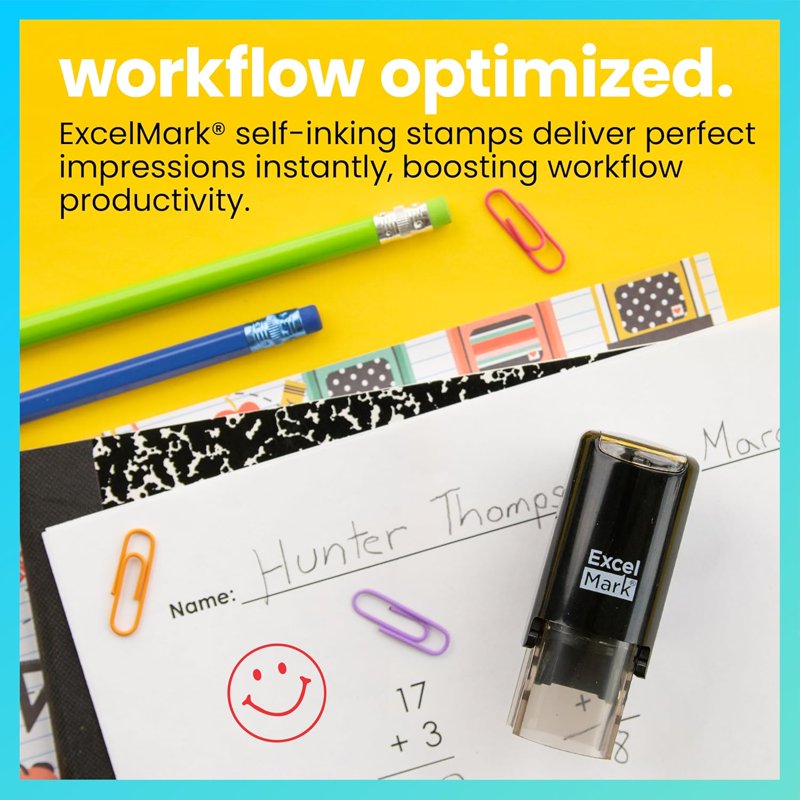 Round Teacher Stamp Smiley Face 1 - Refillable Red Ink Office Stamp