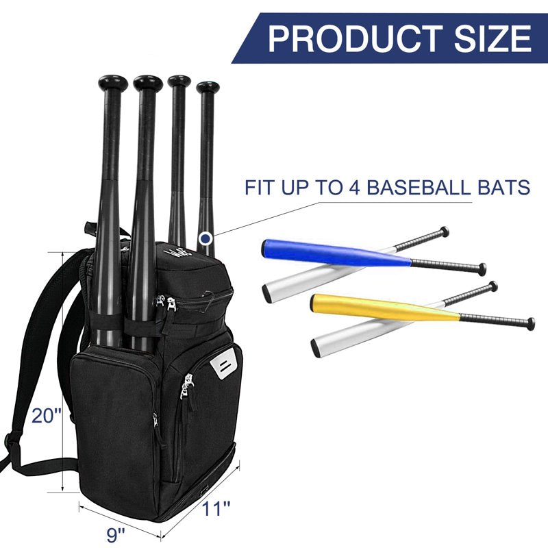 Pro Baseball Backpack with Helmet & Shoe Compartments - Large Sports Bag for Men