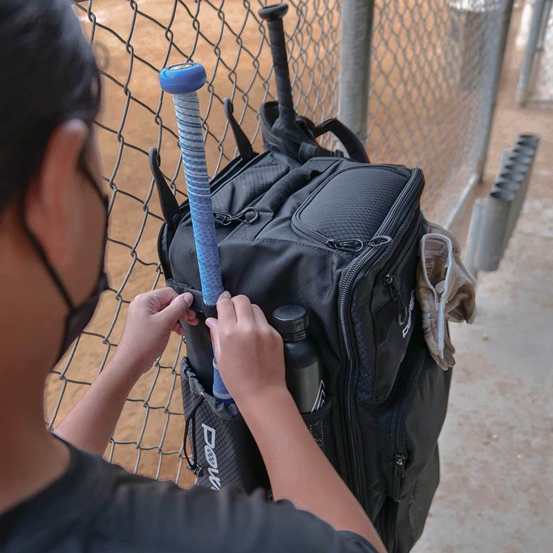Softball Baseball Gear Rolling Bag with Multiple Pockets & Hanging Hooks