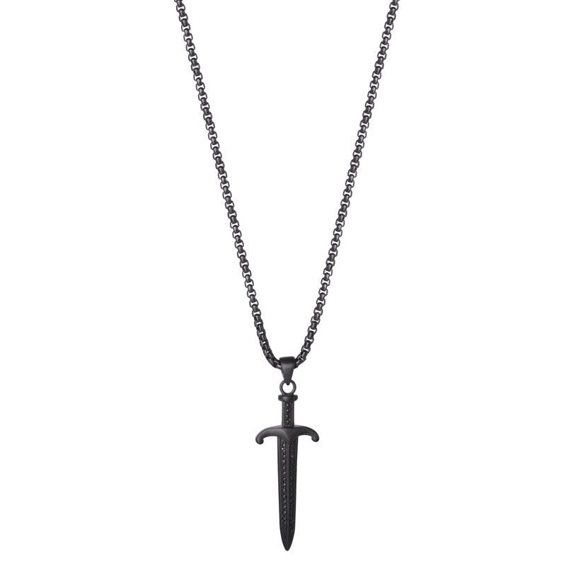 Women's Black Plated Stainless Steel Dagger Pendant Necklace 22 Inch Chain