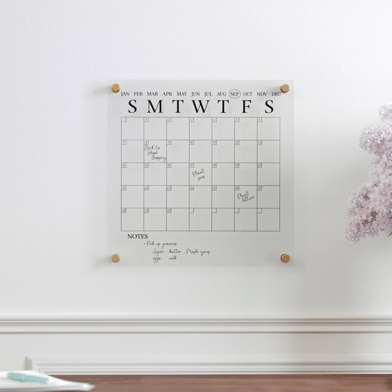 Acrylic Dry Erase Wall Calendar 14-Inch Square with Mounting Hardware
