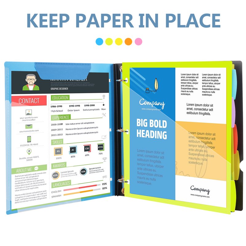 Adjustable 1-Inch Binder Project Organizer with Pocket Dividers, Customizable Front Cover