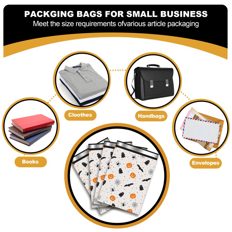 Halloween Poly Mailers 10x13 Inches - Waterproof Self-Seal Shipping Bags - 100 Pack
