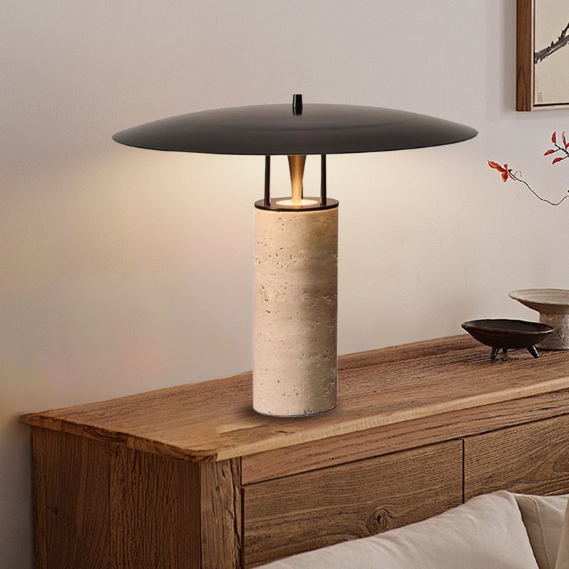 Nordic Designer Table Lamp for Bedroom Living Room - Brass & Travertine Finish