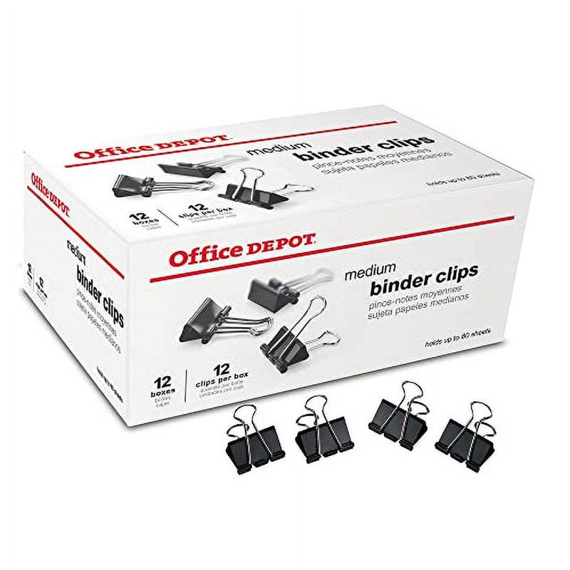 Medium Black Binder Clips - 1 1/4 Inch Wide, 5/8 Capacity, Pack of 144