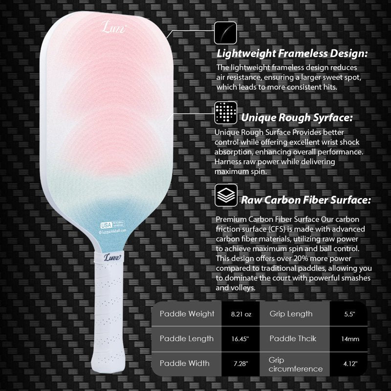 Luzz Pickleball Paddle Whisper – Carbon Fiber T700 14mm Core