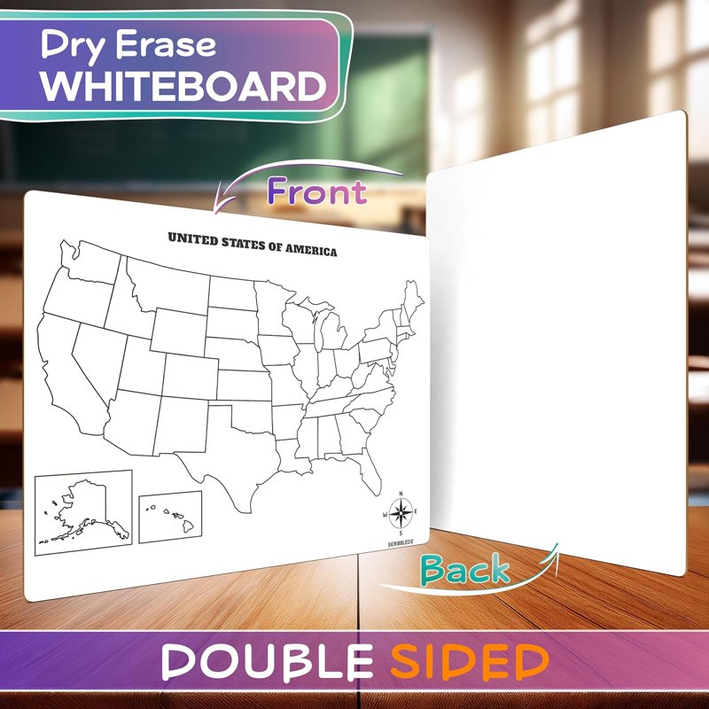 United States Map Whiteboard - 11x14 Classroom Dry Erase Board for Learning