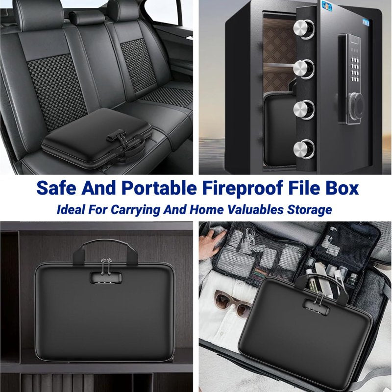 Fireproof Document Safe Box with Lock and Accordion Organizer - Black
