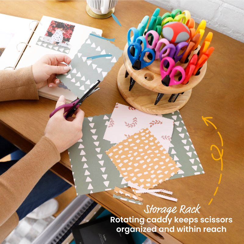 Kraft Edgers Scissors Set with Rotating Hardwood Rack – 18-Piece Assorted Patterns