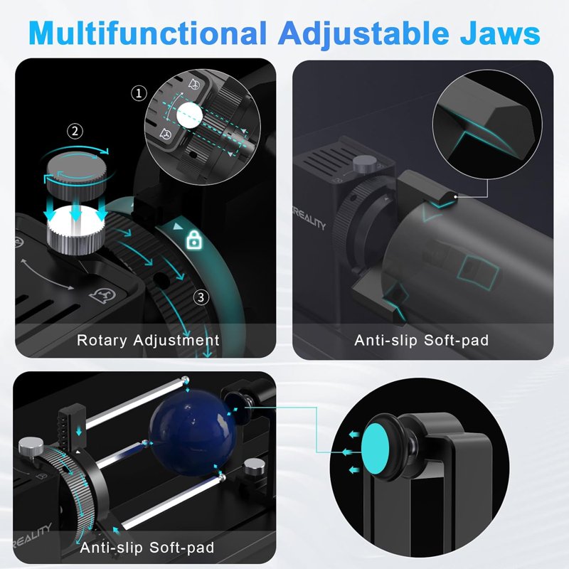 Laser Engraving Rotary Chuck Kit for Cylindrical Objects - 360° Rotation, Adjustable Jaws