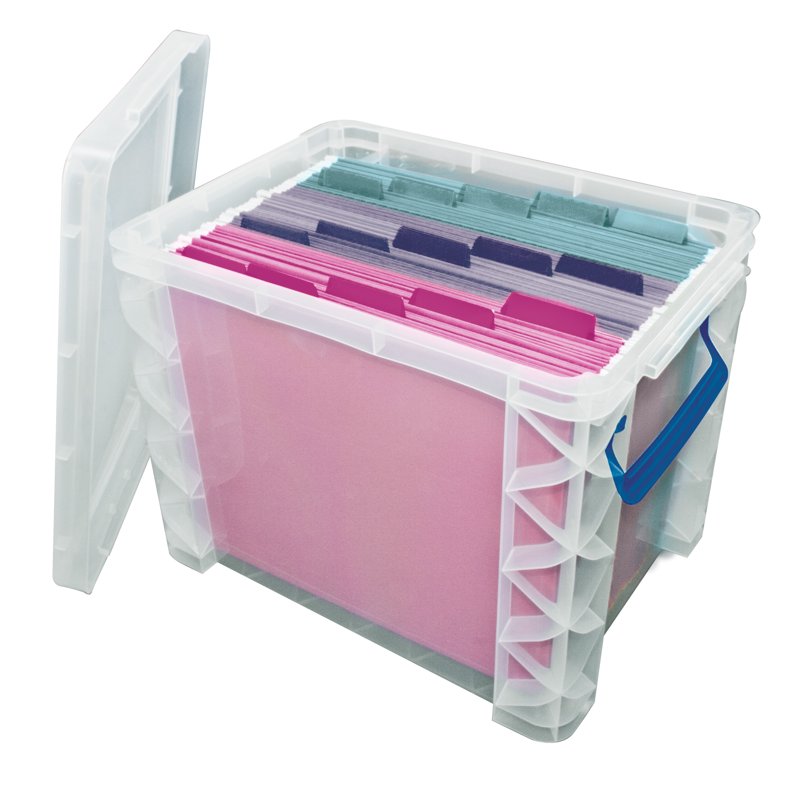 Stackable File Box with Handles, 14.5 x 10.5 x 11.25 Inches, Clear/Blue