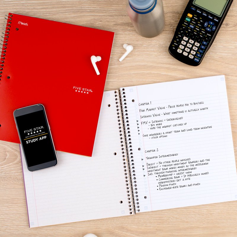 Five Star 5-Subject Wirebound Notebook - 200 Pages, Water-Resistant Cover