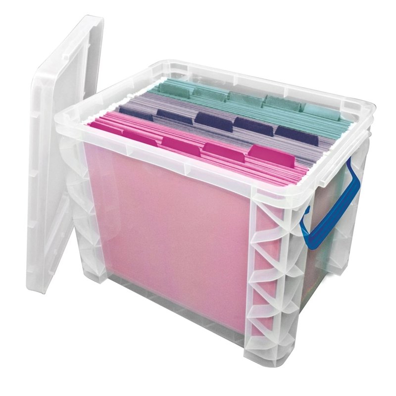 Large Plastic File Storage Box with Hanging File Folders - Stackable Organization