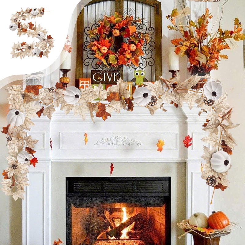 Heavy Duty Artificial Maple Leaf Garland - Fall Wreaths & Decorations for Halloween and Thanksgiving, 68 Inch Faux Vines