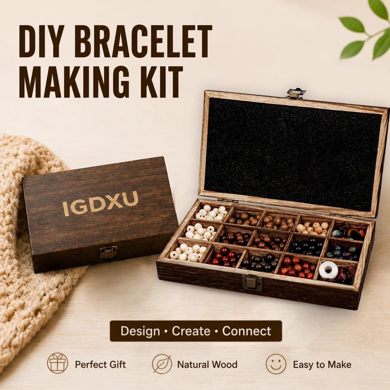 Wooden Beads Bracelet Making Kit for DIY Jewelry - 349 Pieces Natural & Letter Beads