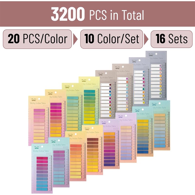 Colorful Book Tabs - 3200 Reusable Sticky Index Tabs for Organizing & Highlighting